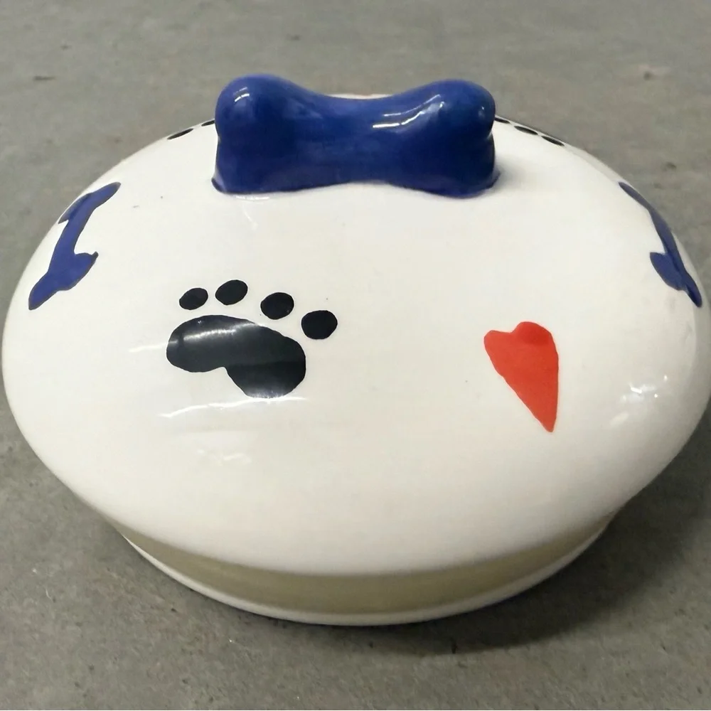 Ceramic “Grrreat Treats” Dog Treat Jar With Lid In White, Black, Blue, Red
